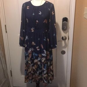 Gorgeous midi dress navy blue with colorful butterflies 🦋 it will fit size 4-6